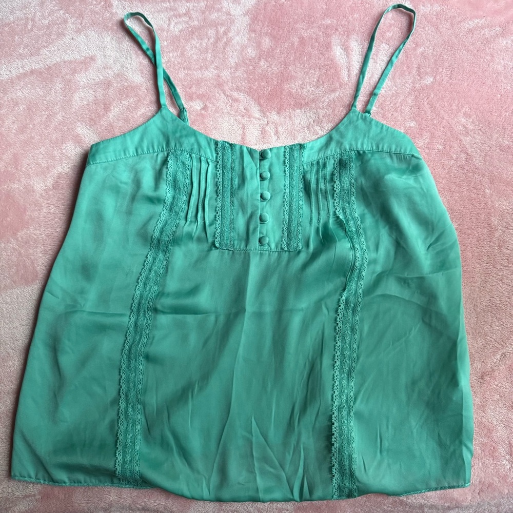 Kensie Strappy Silky Teal Camisole Buttons & Lace Detailing Babydoll Coquette